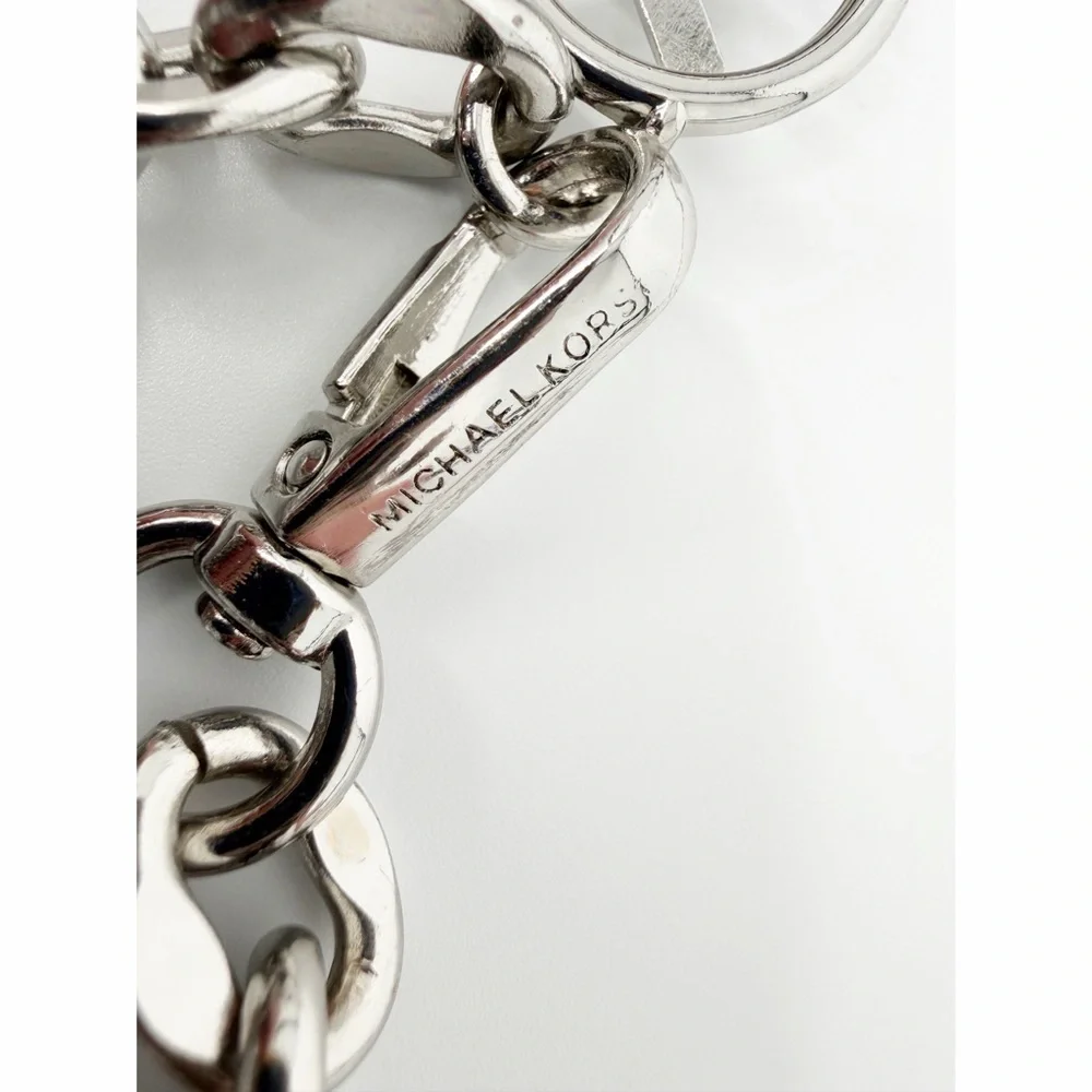 Michael Kors Silver Tone Metal Chain Link Belt With Round MK Logo Size L/XL